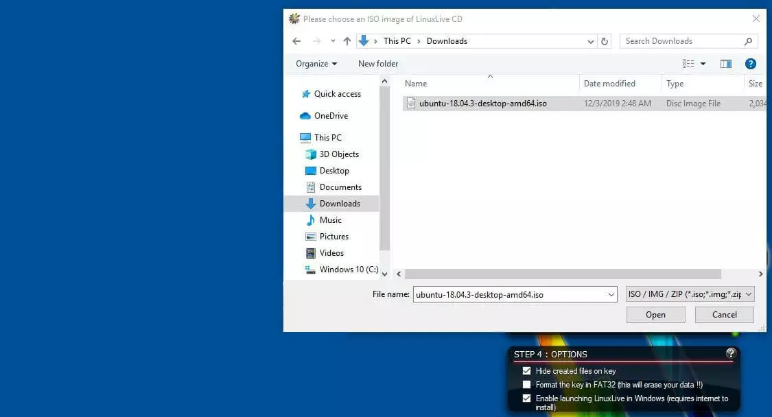 Image: LinuxLive USB Creator: Step 2 – “Choose a source”