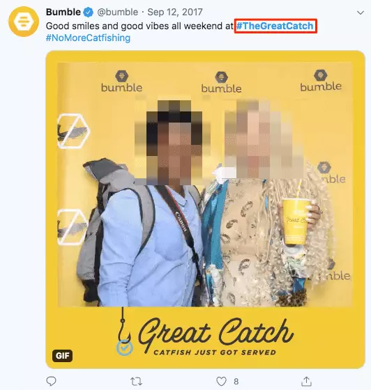 Image: Event hashtag #TheGreatCatch on Bumble’s Twitter account