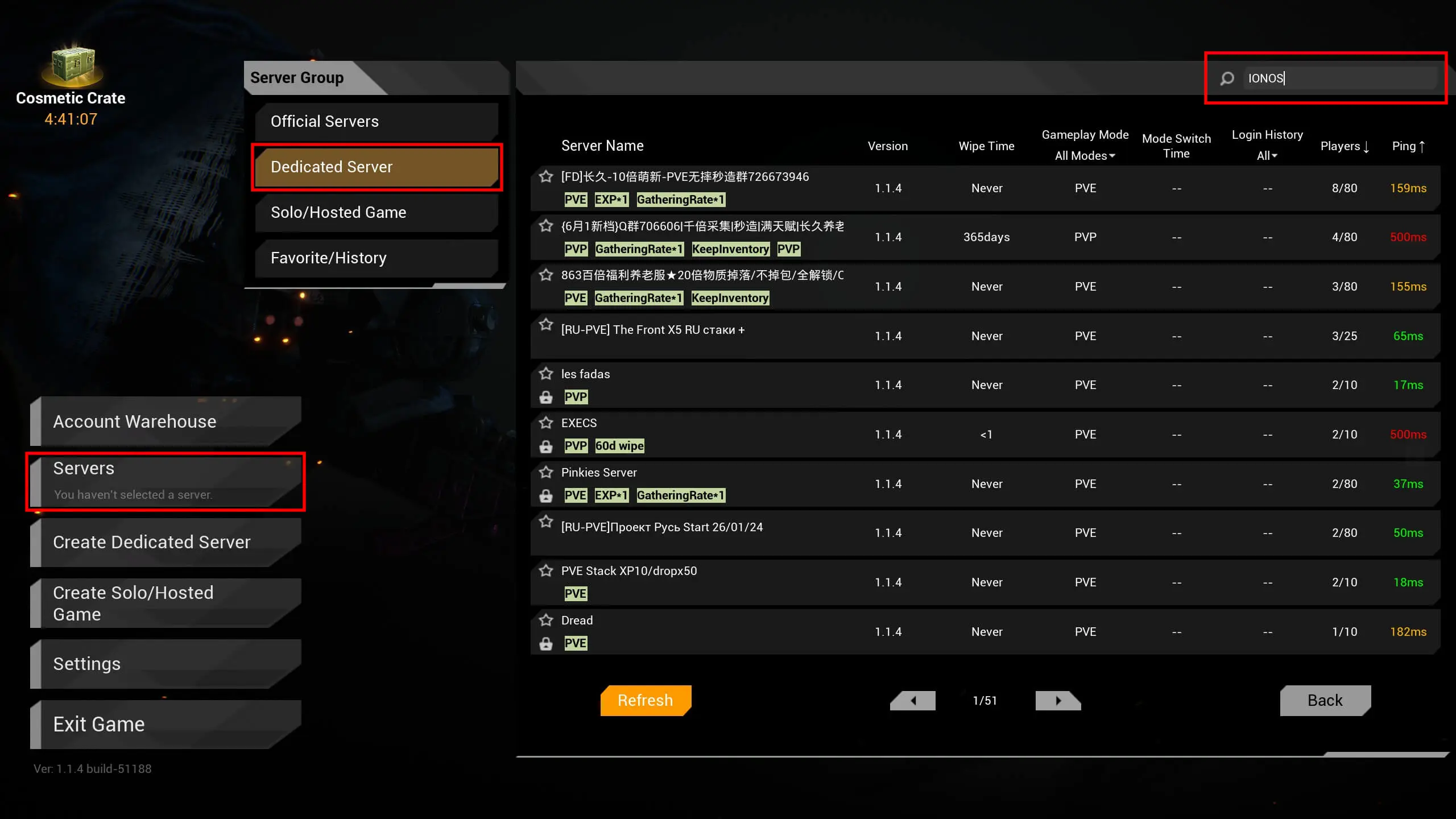 Image: The Front: Available dedicated servers