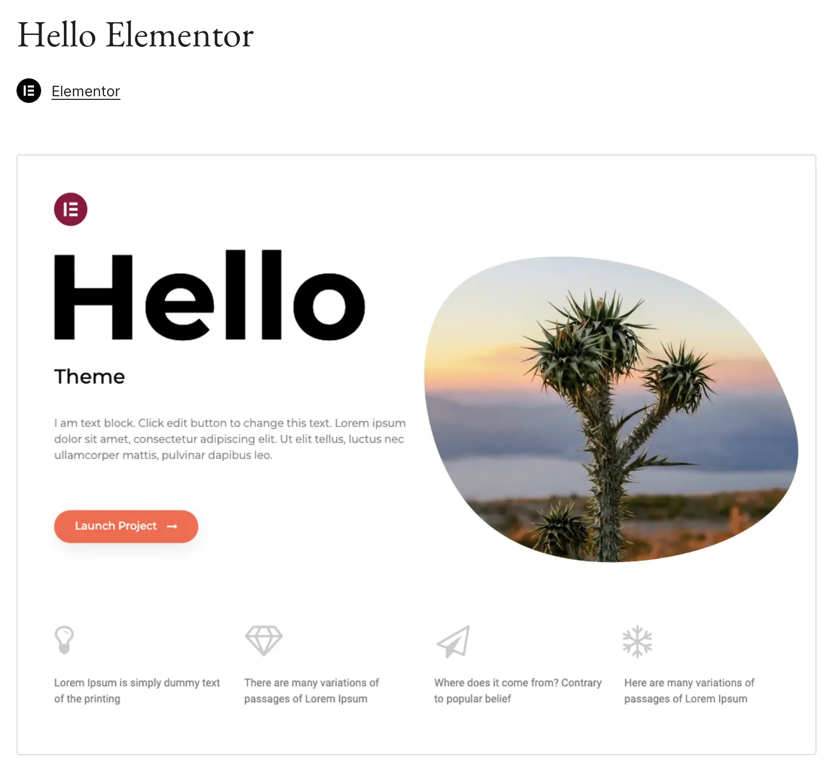 Image: Preview of the WordPress theme Hello Elementor on WordPress.org