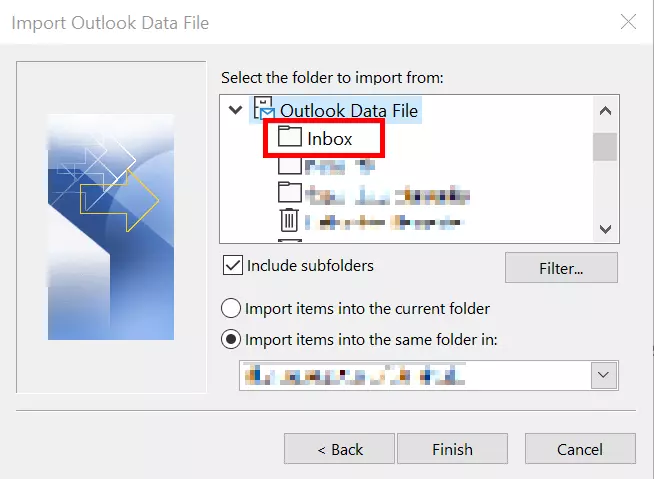 Outlook Data File with import options selected in the wizard Outlook Data File with import options selected in the wizard