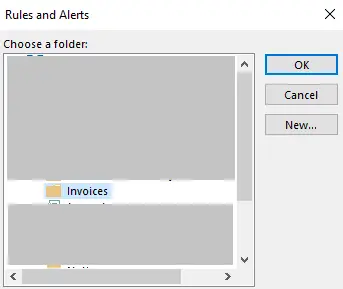 Outlook Rules Wizard: Selecting the destination folder Image: Outlook Rules Wizard: Selecting the destination folder