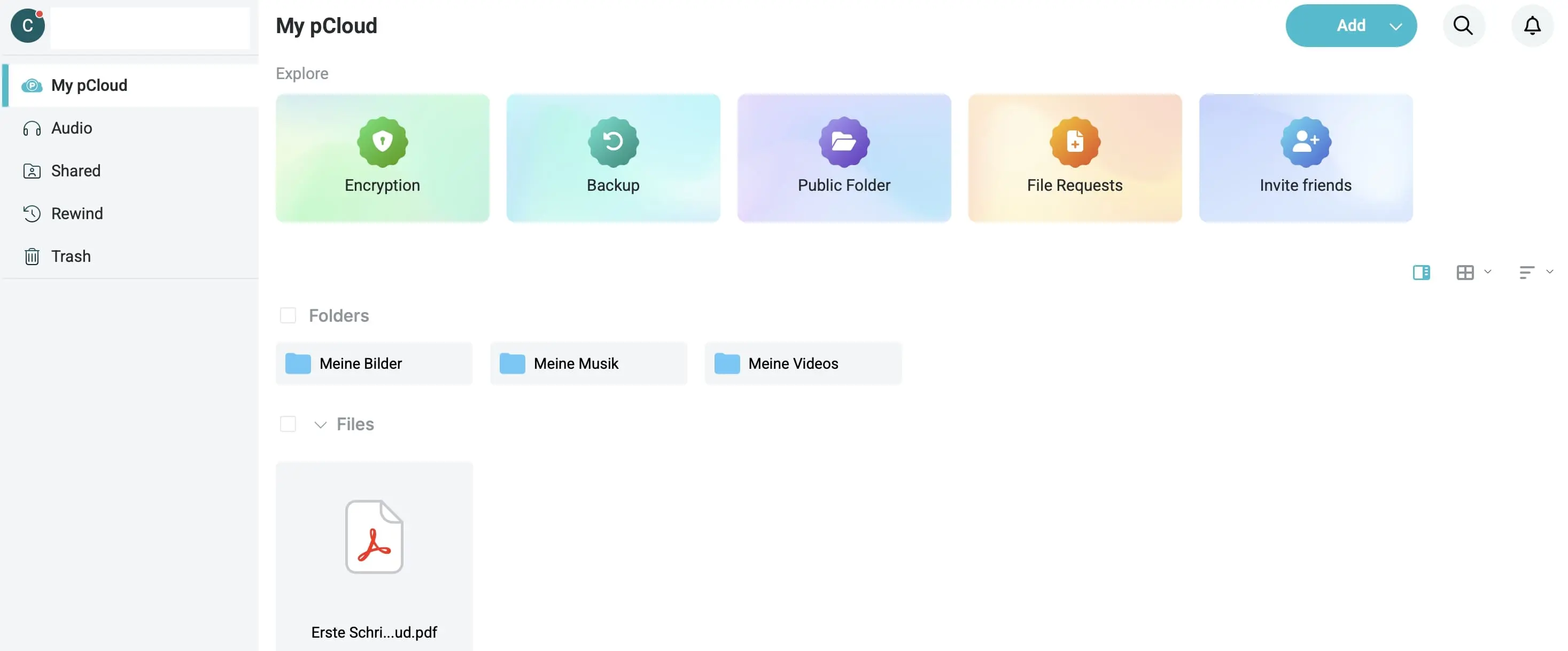 pCloud web interface Image: pCloud web interface