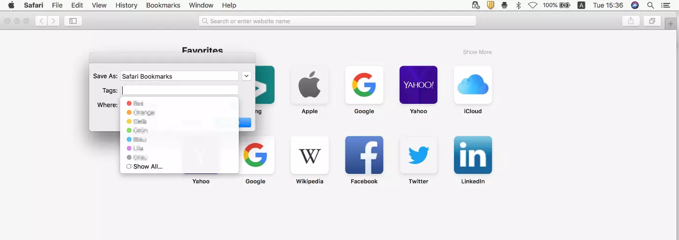 Image: Exporting Safari bookmarks: Tagging option
