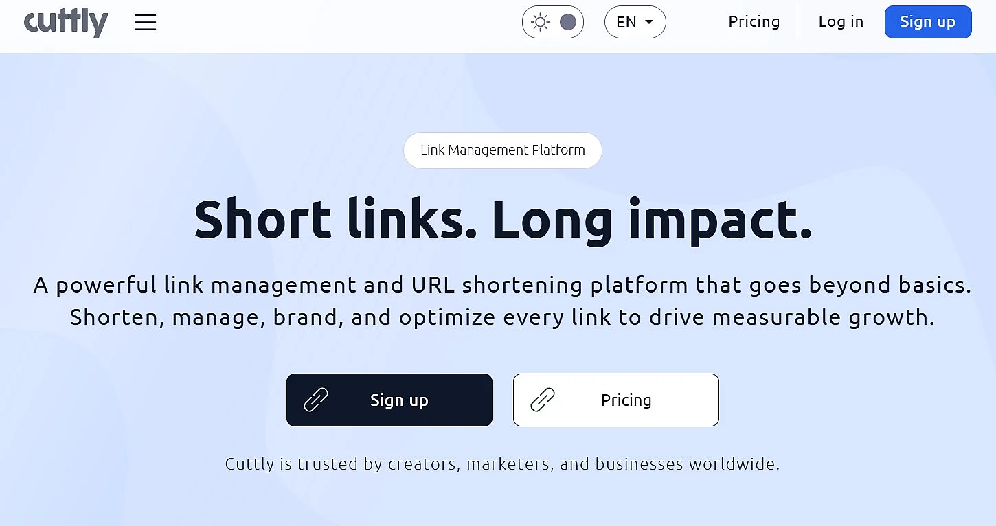 Screenshot of the Cuttly URL shortener Image: Screenshot of the Cuttly URL shortener