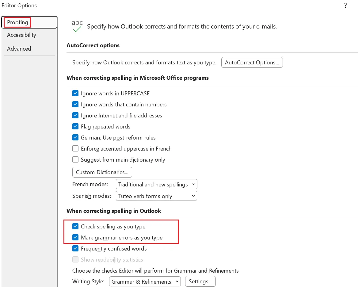 Image: Proofing in Outlook