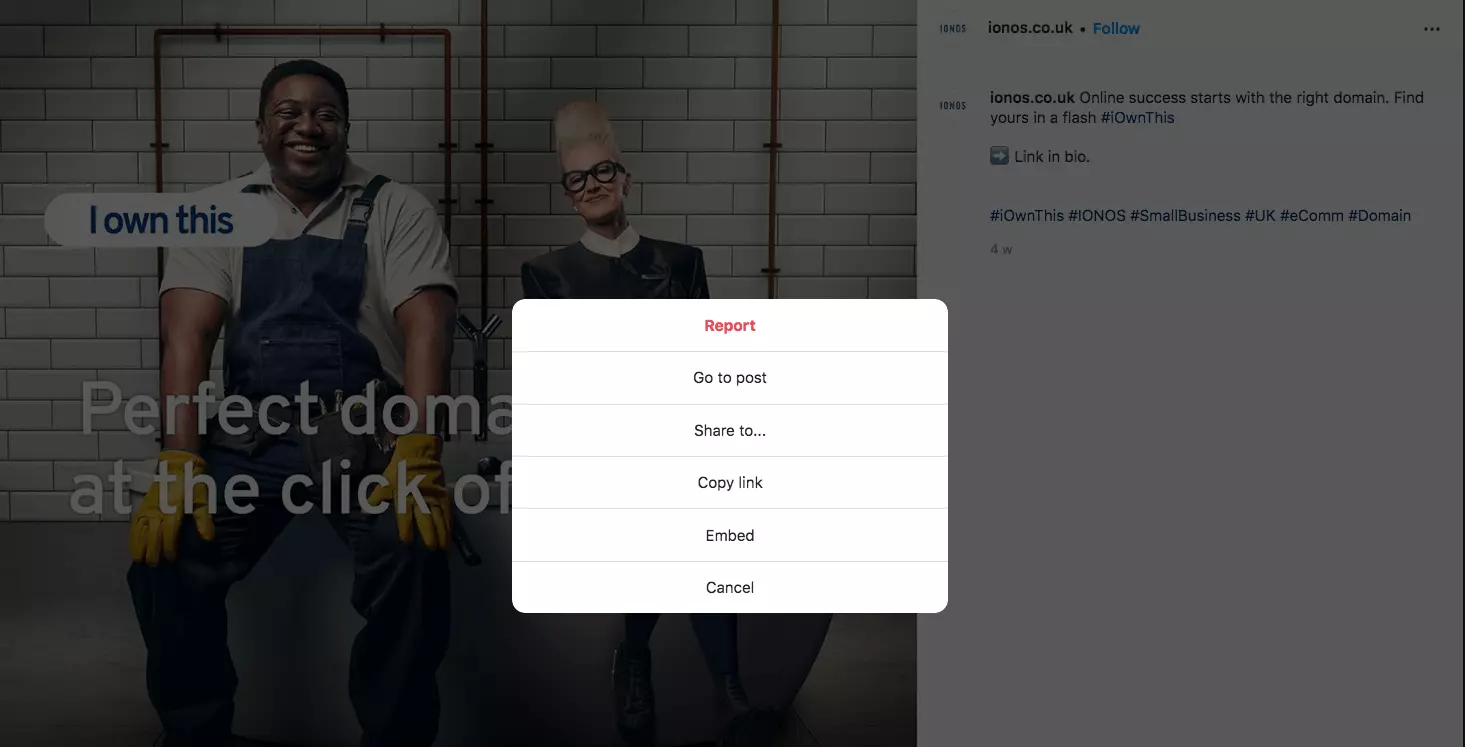 Screenshot of parts of Instagram window