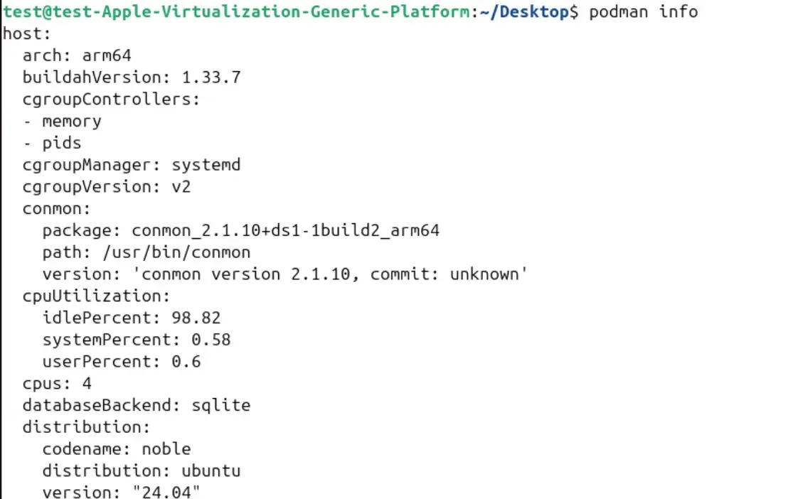 Image: Output of “podman info”