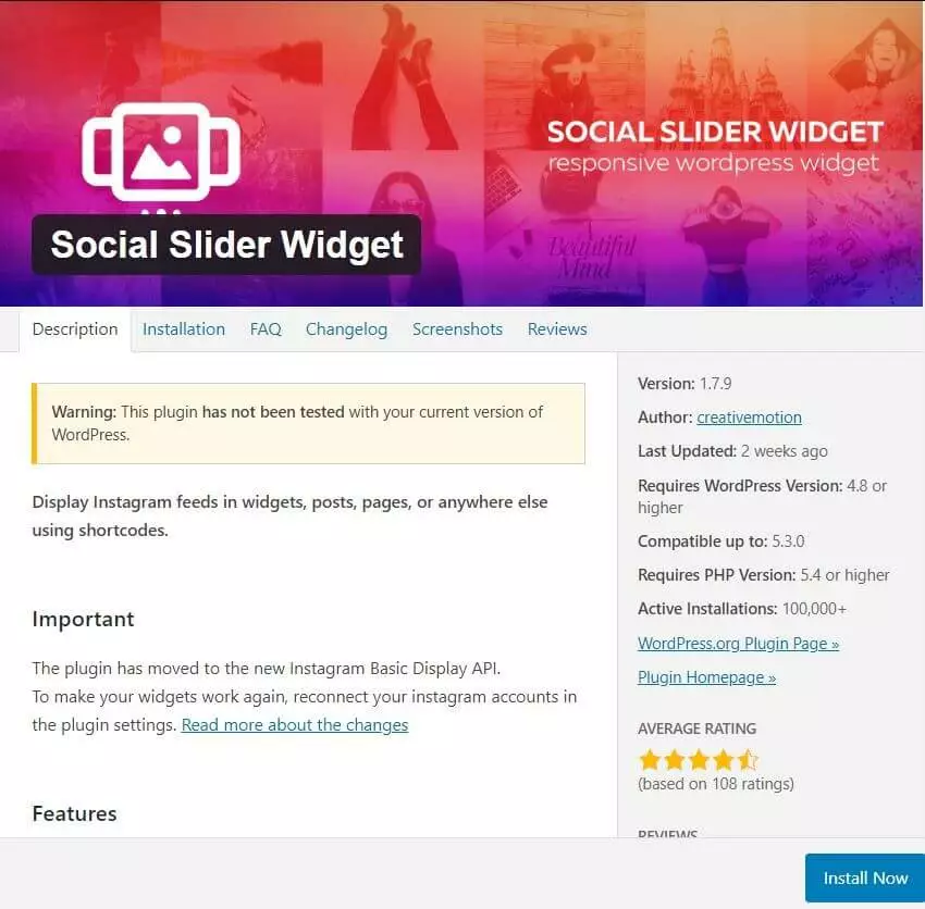 WordPress Instagram widget: Social Slider Widget