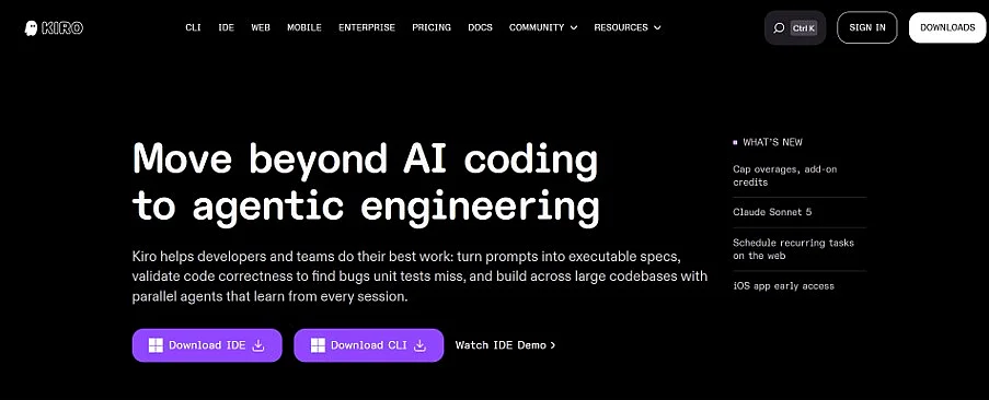 Image: Screenshot of the Kiro website