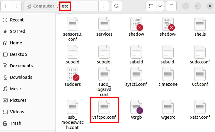 Image: Snippet of available documents in the etc directory