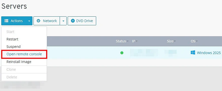 IONOS Cloud Panel: “Open remote console” Image: IONOS Cloud Panel: “Open remote console”