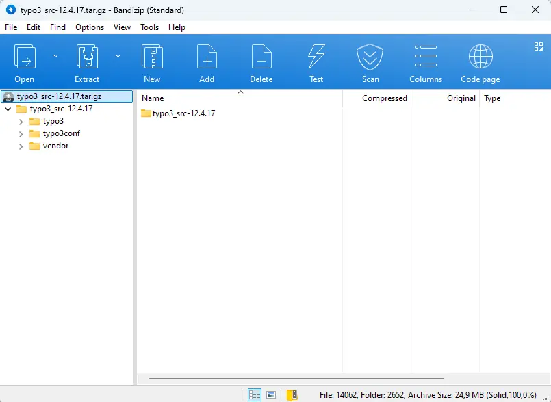Image: TYPO3 source files in a .tar archive