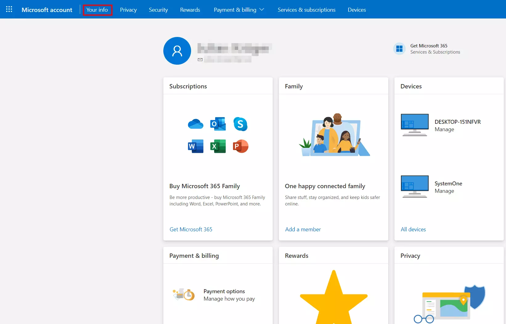 Image: Microsoft account: Management on the Web