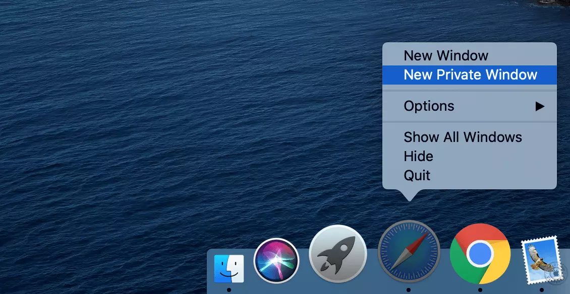 Starting private mode in Safari on a Mac using the dock