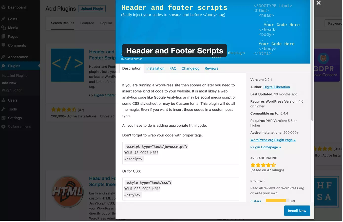 Install Header and Footer Scripts plugin