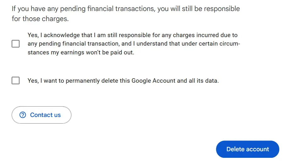 Image: Deleting your Google account: Form for user confirmation