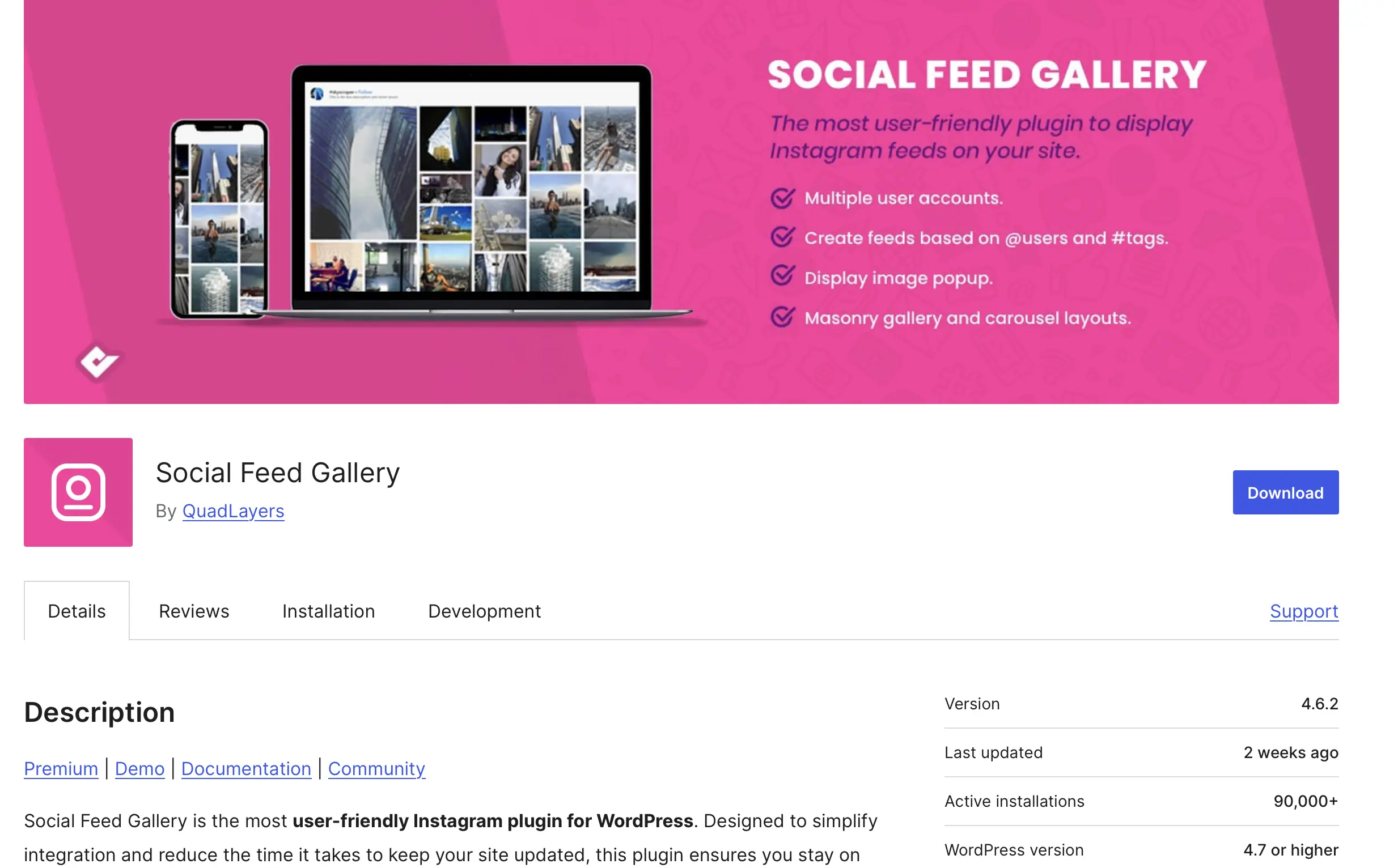 Image: Social Feed Gallery in WordPress Plugin Store