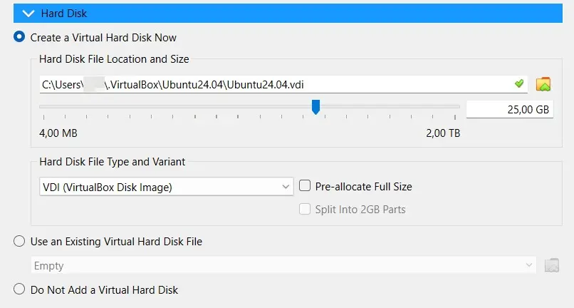 Oracle VirtualBox Manager: Create Virtual Hard Disk Image: Oracle VirtualBox Manager: Create Virtual Hard Disk