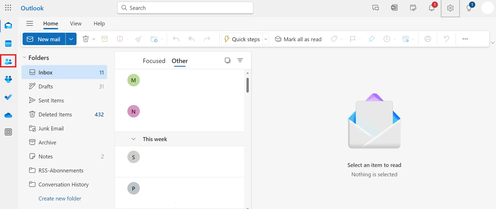 Image: Outlook Web app: Inbox