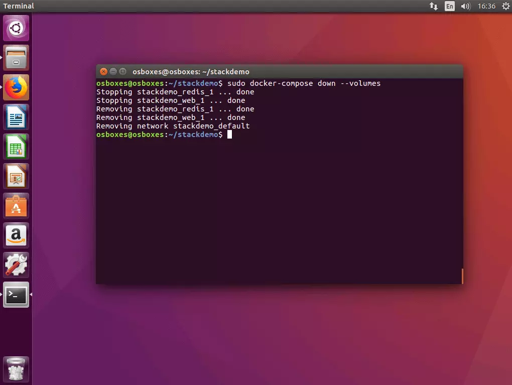 Image: The command “docker-compose down” in the Ubuntu terminal