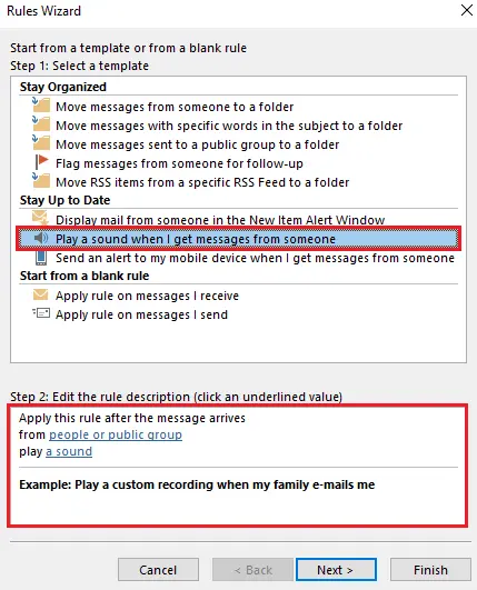 Outlook Rules Wizard: Selecting rule template Image: Outlook Rules Wizard: Selecting rule template