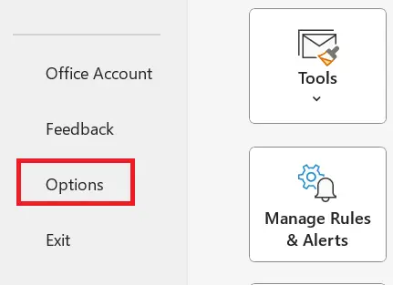 Outlook Info menu Image: Outlook Info menu