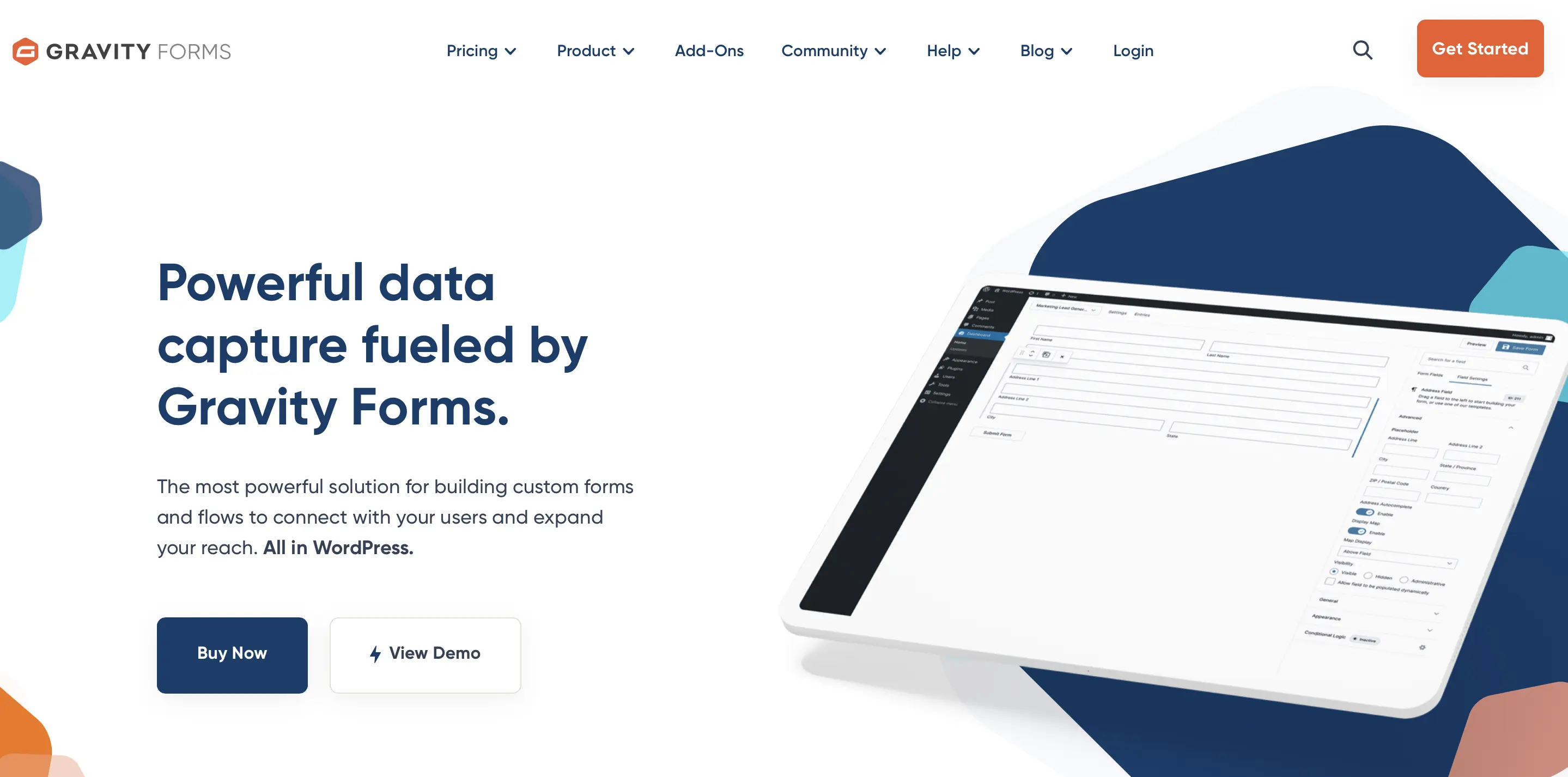 Image: Screenshot of the Gravity Forms WordPress contact form plugin website