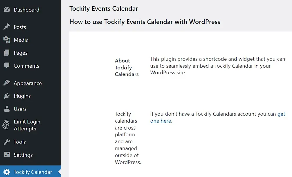 Admin area of the WordPress calendar plugin by Tockify Image: Admin area of the WordPress calendar plugin by Tockify