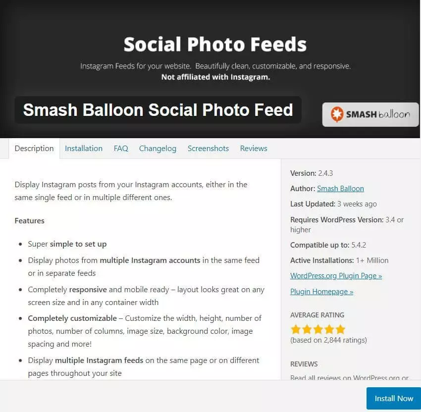 Instagram plug-in: Smash Balloon Social Photo Feed