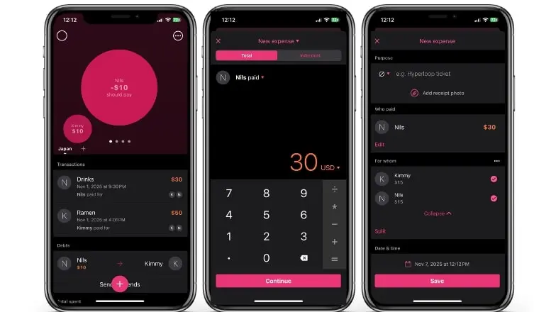 Screenshots of the Settle Up app Image: Screenshots of the Settle Up app
