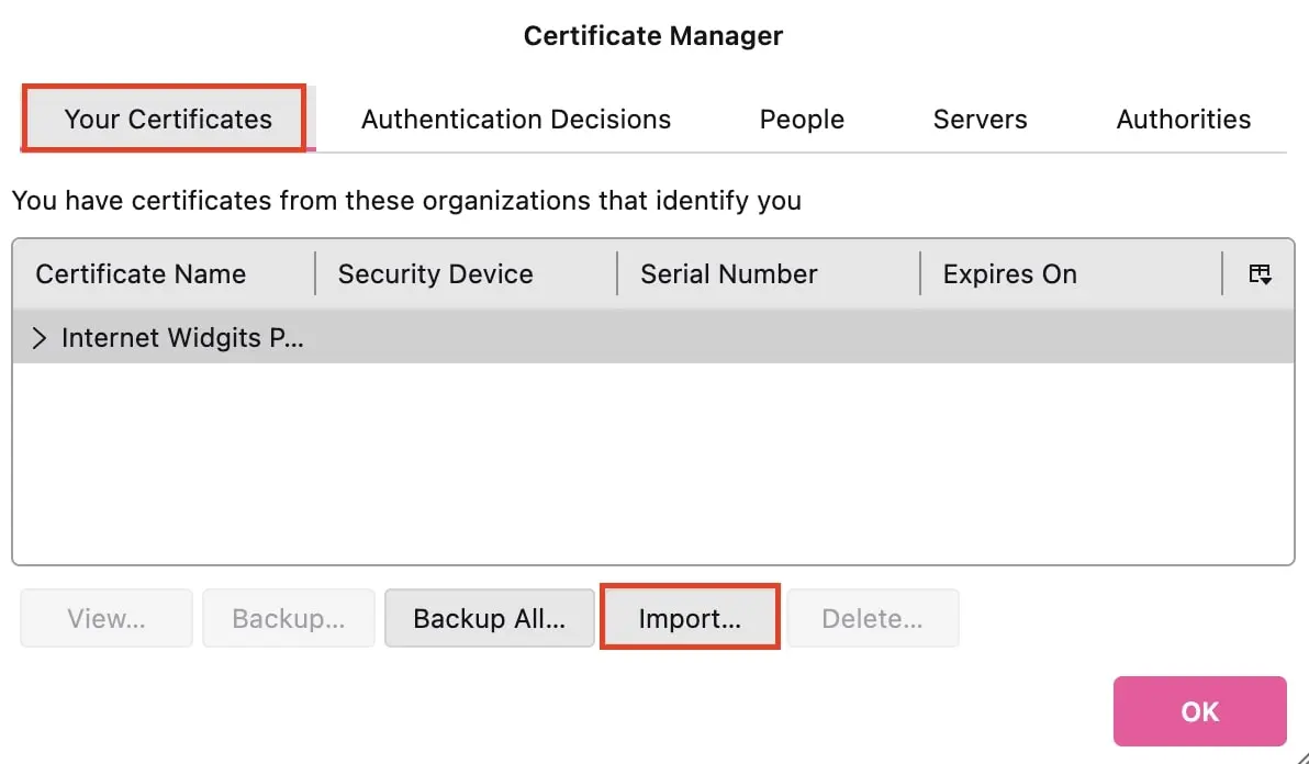 Import certificate in Thunderbird Image: Import certificate in Thunderbird