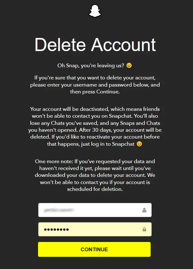 Delete Snapchat Account Image: Delete Snapchat Account