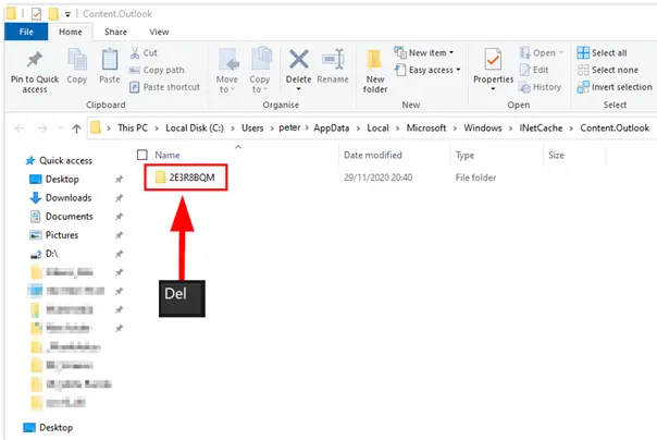 Clearing the cache folder Image: Clearing the cache folder
