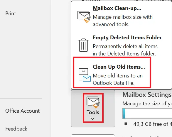 Microsoft Outlook: Options for clearing up Outlook Image: Microsoft Outlook: Options for clearing up Outlook