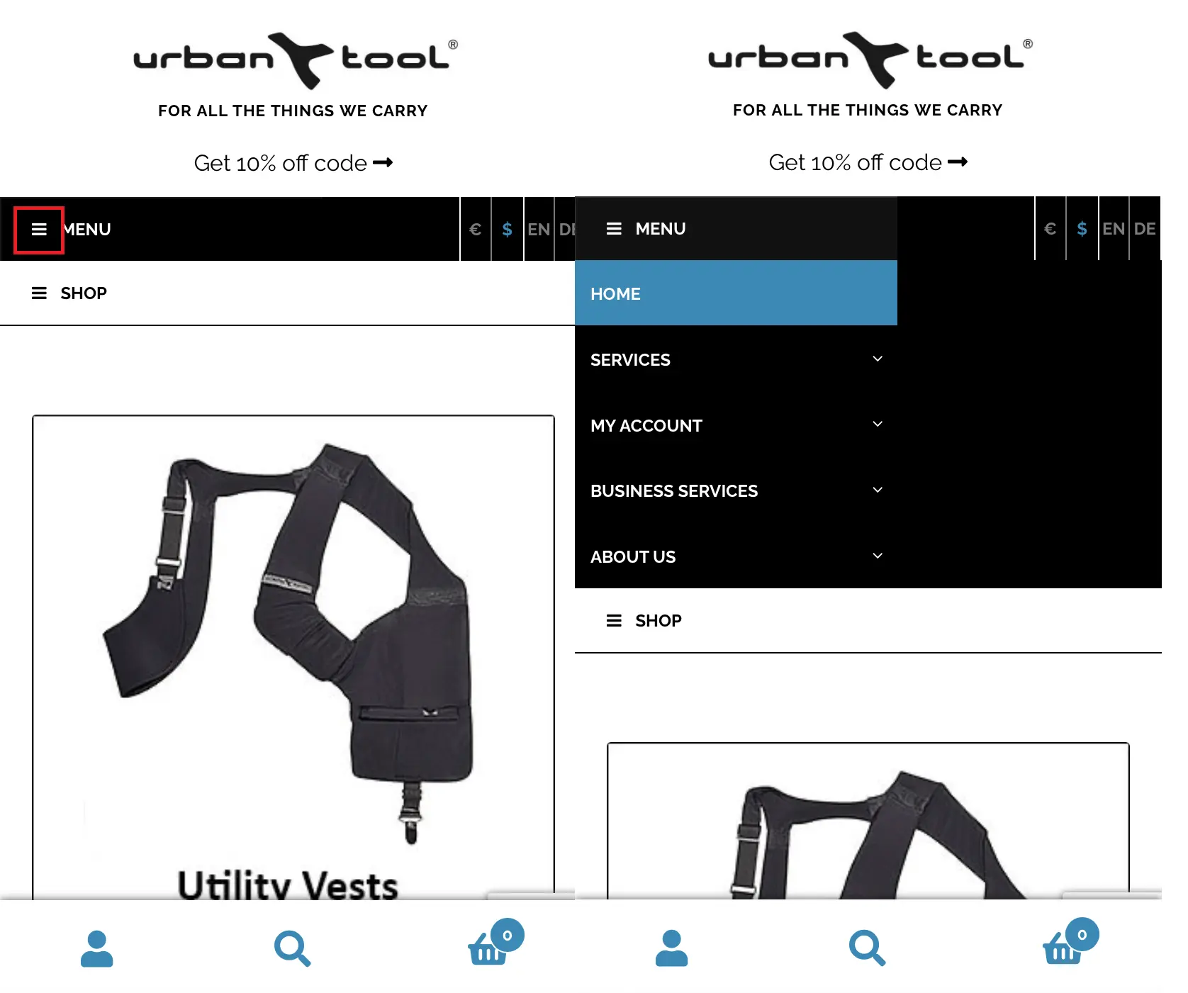 Image: Slidedown navigation on the URBAN TOOL website