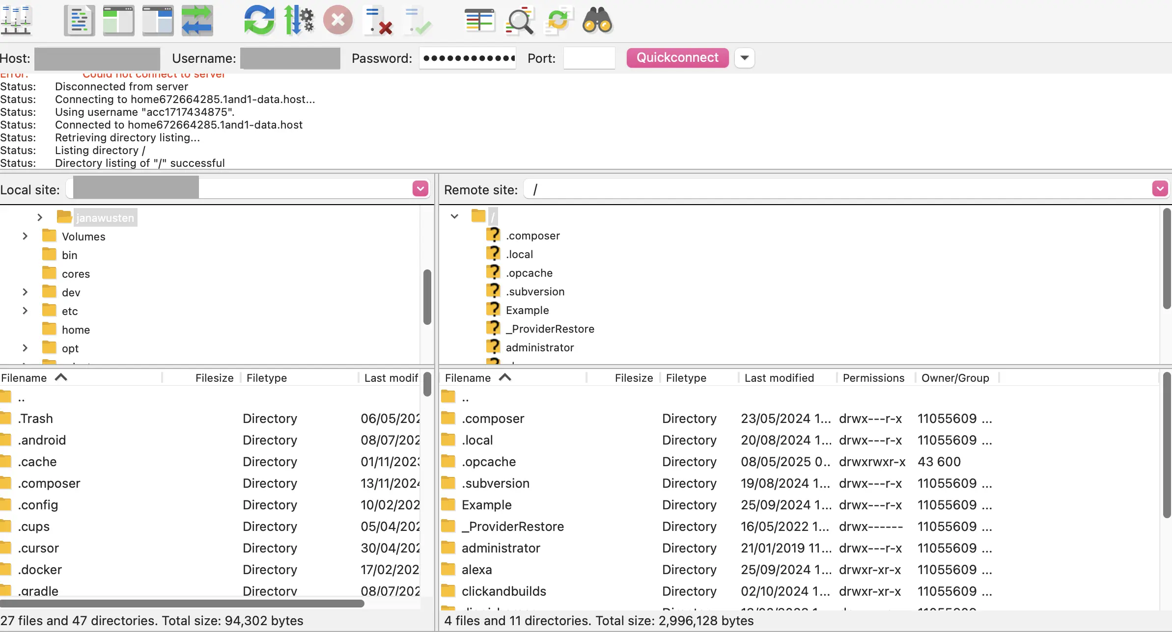 Default view in FileZilla Image: Default view in FileZilla