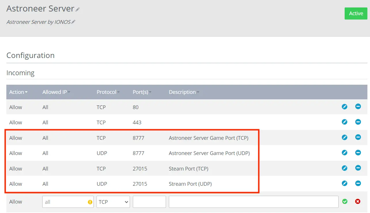 Image: Screenshot of the IONOS cloud panel: Add firewall rules