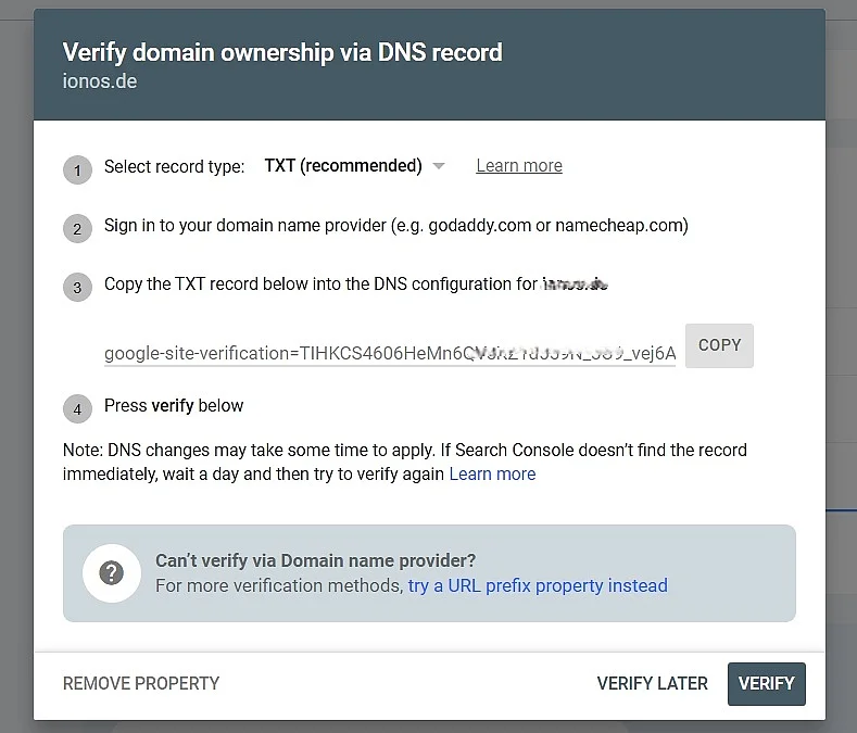 GSC: Confirming domain ownership Image: GSC: Confirming domain ownership