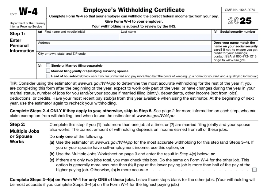 The first part of the W-4 Form for withholding tax Image: The first part of the W-4 Form for withholding tax