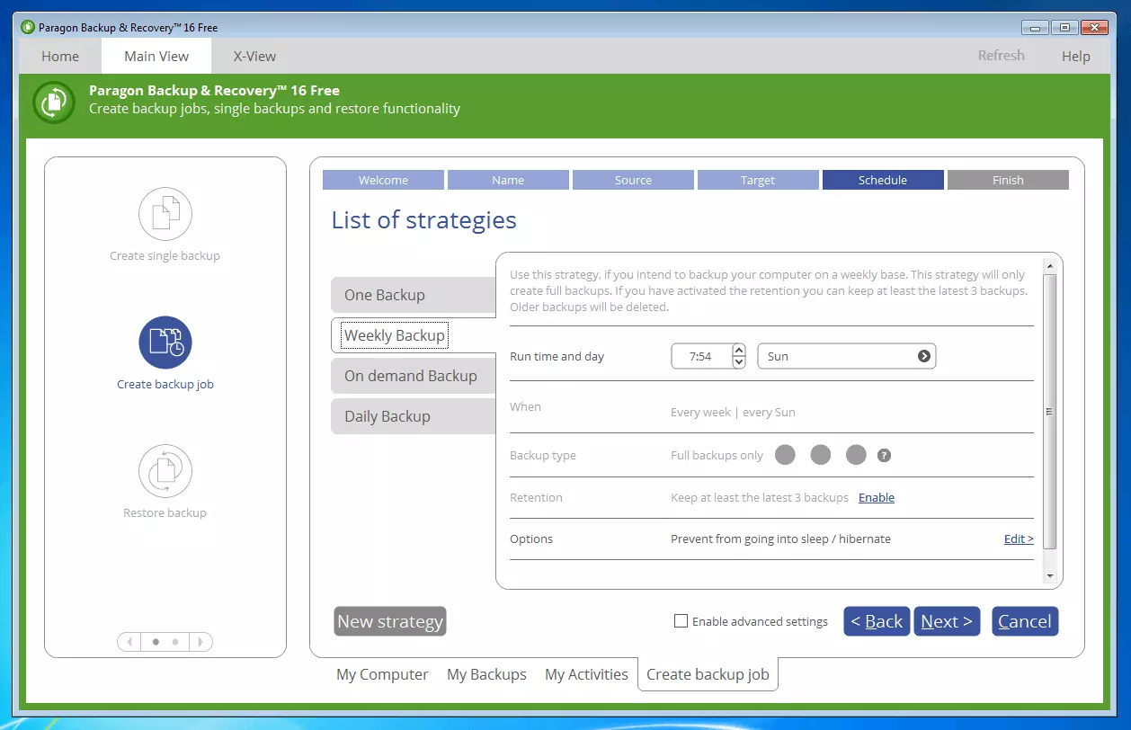 Image: Paragon Backup and Recovery 16 Free: backup calendar function