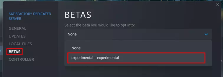 Satisfactory server: Switching to the experimental version