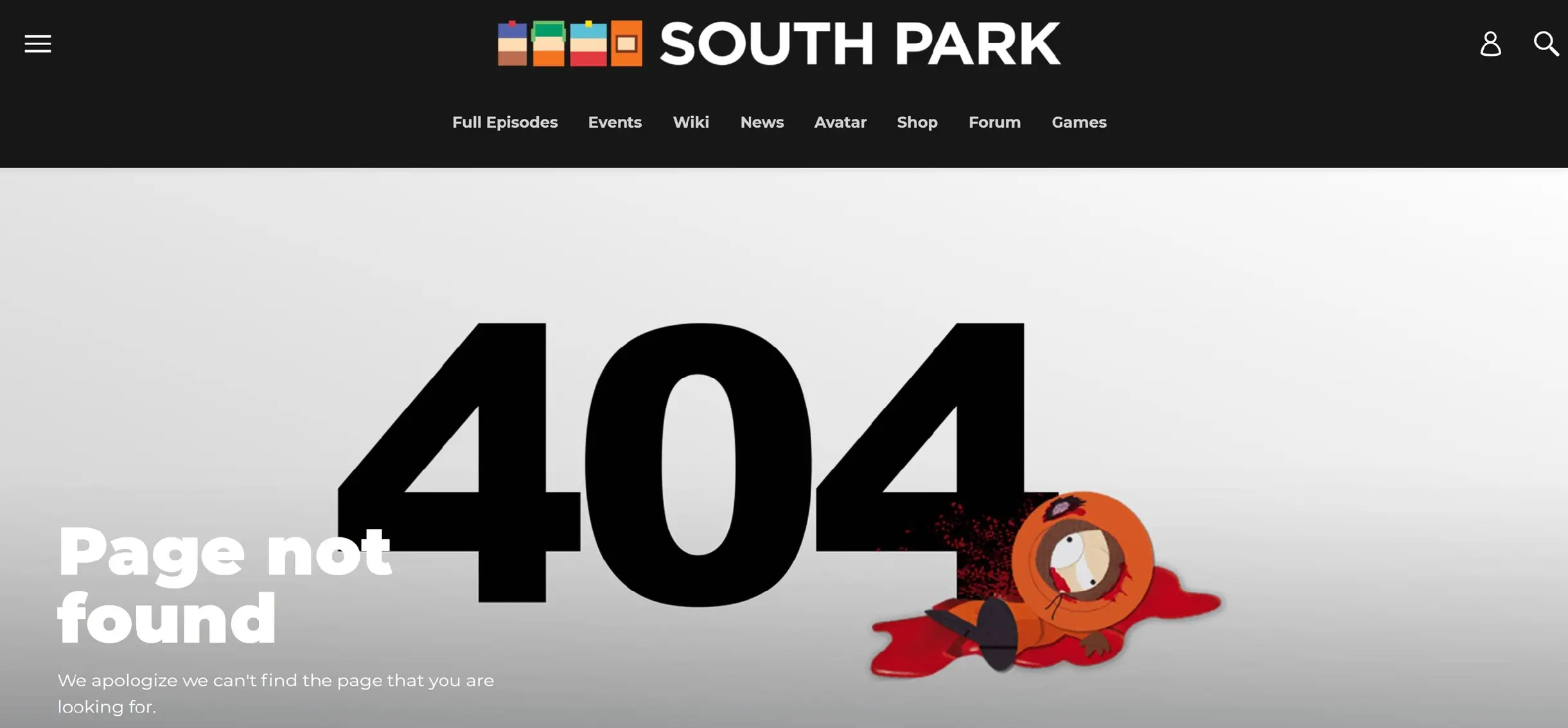 Image: 404 page on South Park website
