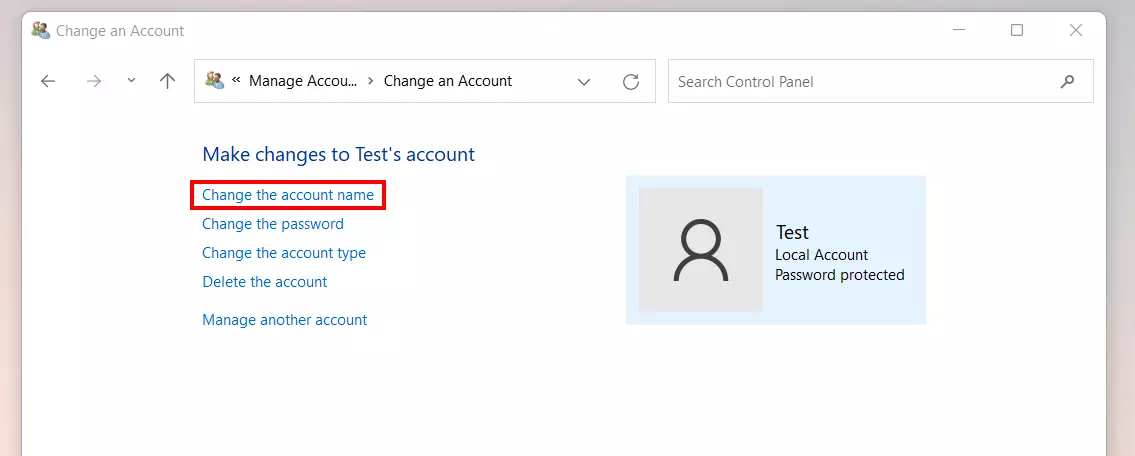 Image: Windows 11 window “Change the account name”