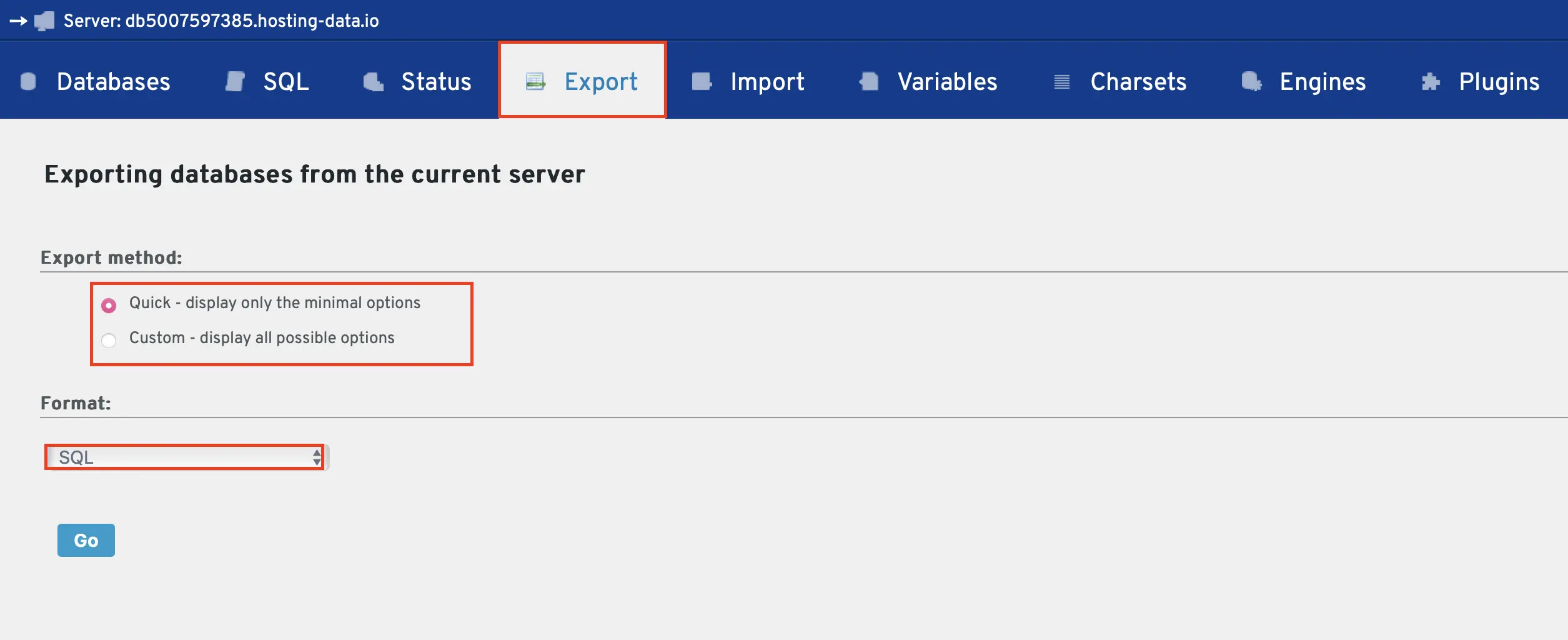 Exporting SQL database in phpMyAdmin Image: Exporting SQL database in phpMyAdmin