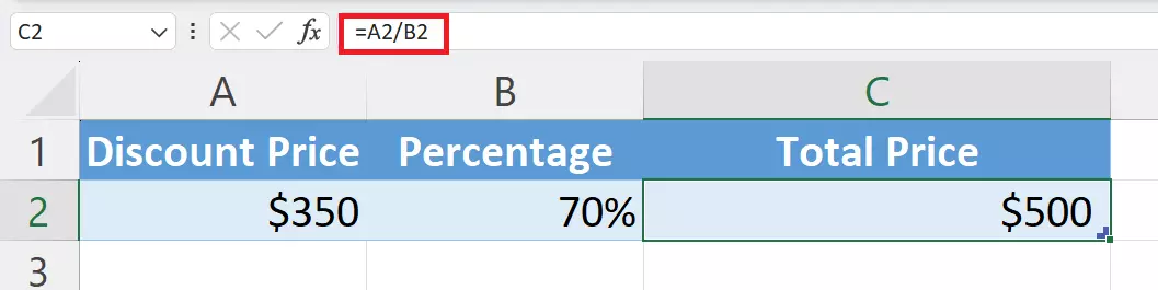 Calculate the total value using proportions and percentages in Excel Calculate the total value using proportions and percentages in Excel