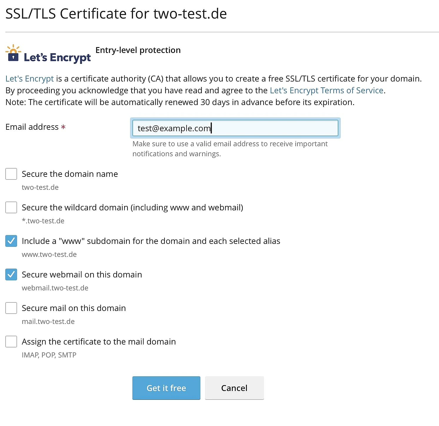 Let’s Encrypt options Image: Let’s Encrypt options