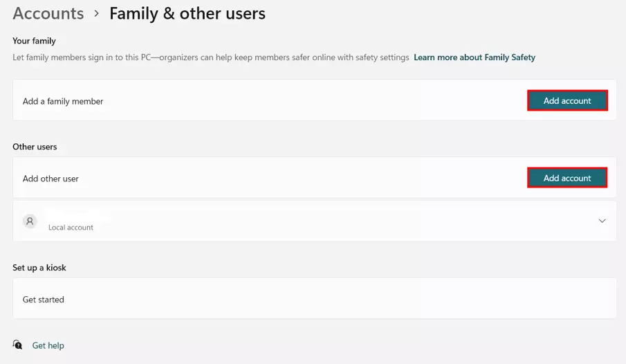 Image: Windows 11: Select account type
