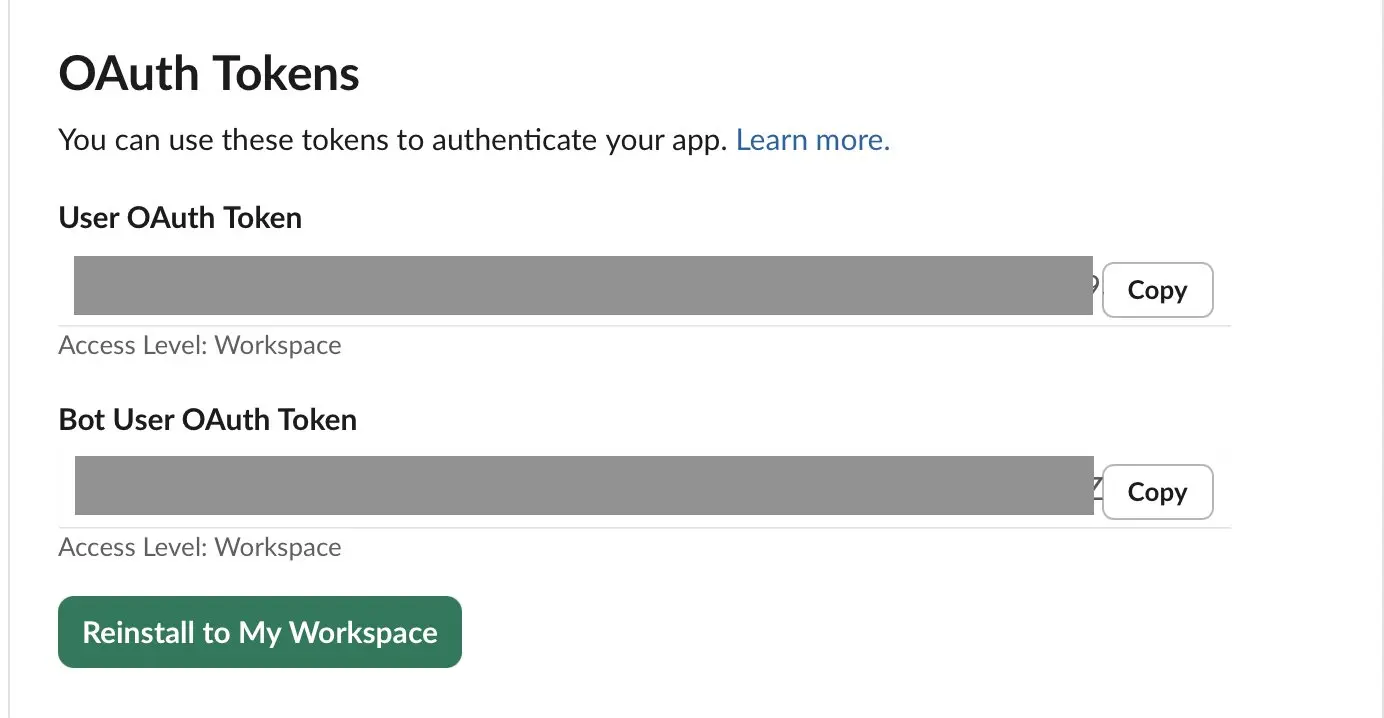 Slack: Auth tokens Image: Slack: Auth tokens