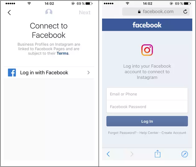 Image: Connecting Instagram to Facebook